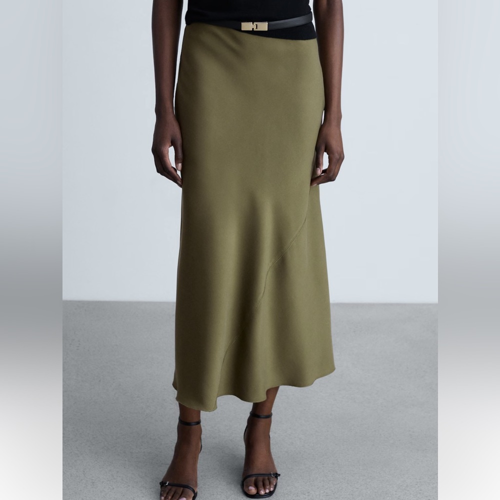 Mango Olive Midi Skirt